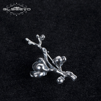 GLSEEVO Vintage Magnolia Brooches For Women Gift 925 Sterling Silver Luxury Brooch Broche Plata De Ley 925 Fine Jewellery