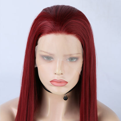 Fashion 13*2.5 Wine Red Wig Chemical Fiber Front Lace Wig Head Cover Natural Hairline