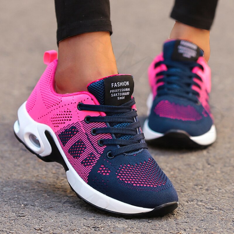 Ladies Trainers Casual Mesh Sneakers Pink Women Flat Shoes